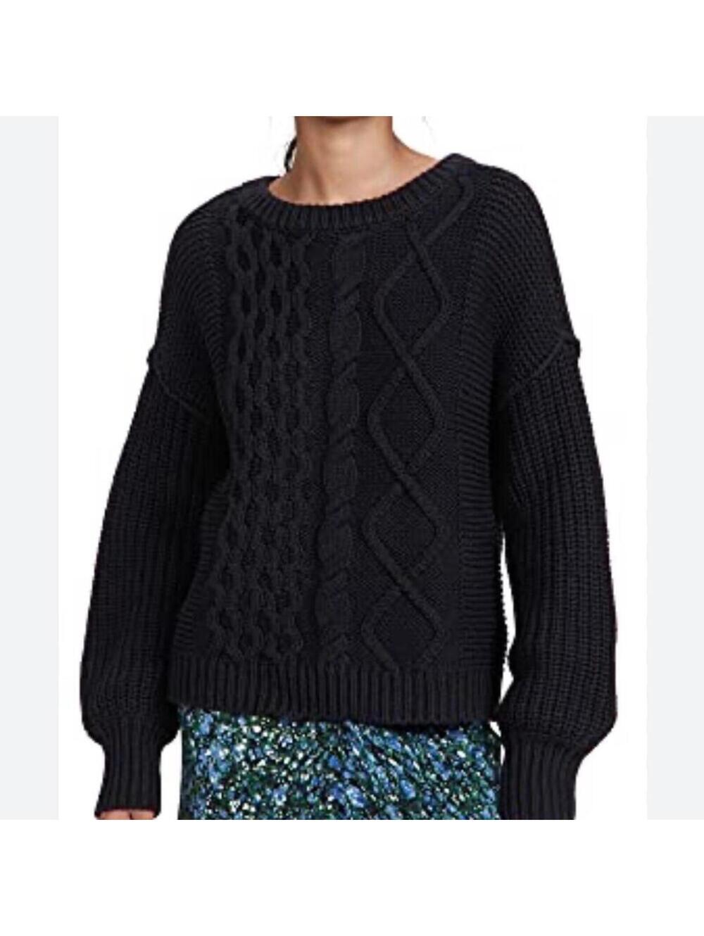 Free People Women's Dream Cable Crewneck Sweater Black XS